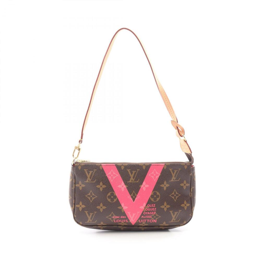 Louis Vuitton Pochette Accessoires Handbag Canvas Leather Monogram Brown Pink